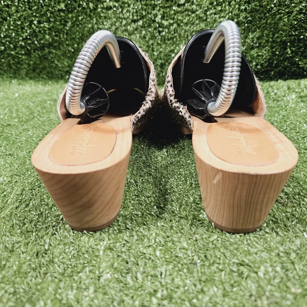 Madewell The Evelyn Calf Hair Wooden Slip On Slides Shoes Womens Size‎ 6.5